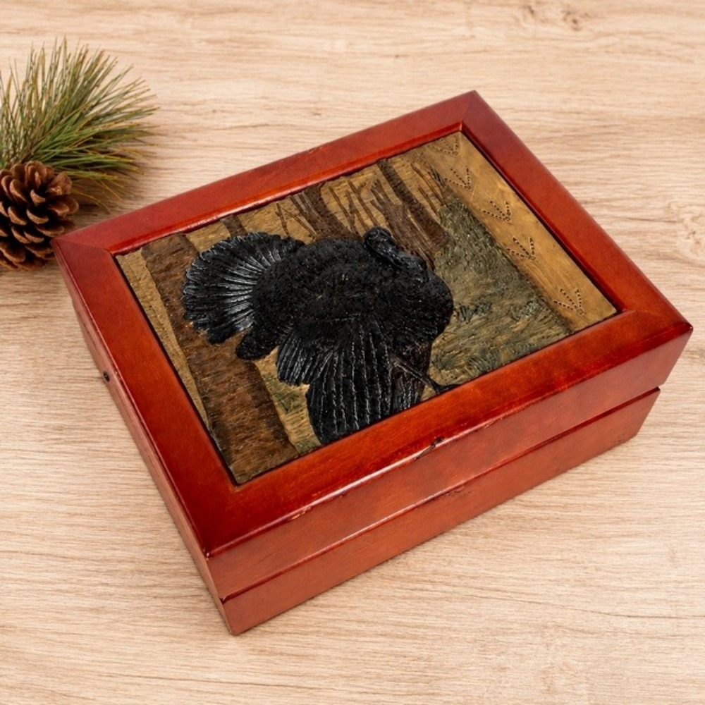 Vintage Wild Turkey Call Jewelry Trinket Box Cherry Wood 3D Hunting Decor